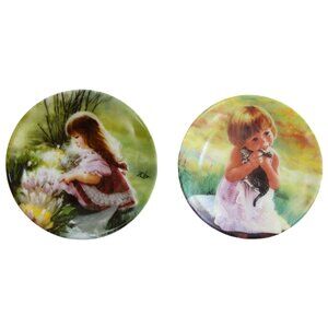 Vintage Donald Zolan Miniature Ceramic Plates Set of 2 Little Girls USA